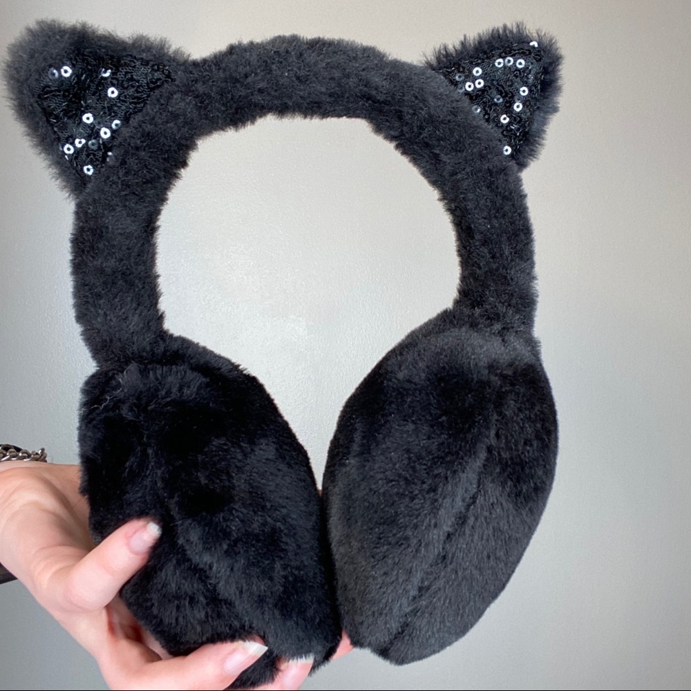 Fluffy Black Cat Earmuffs